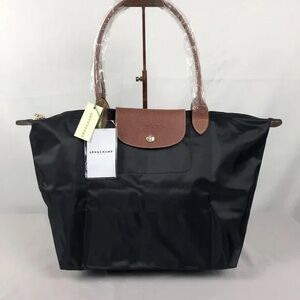 Longchamp Black Tote with Brown Accents